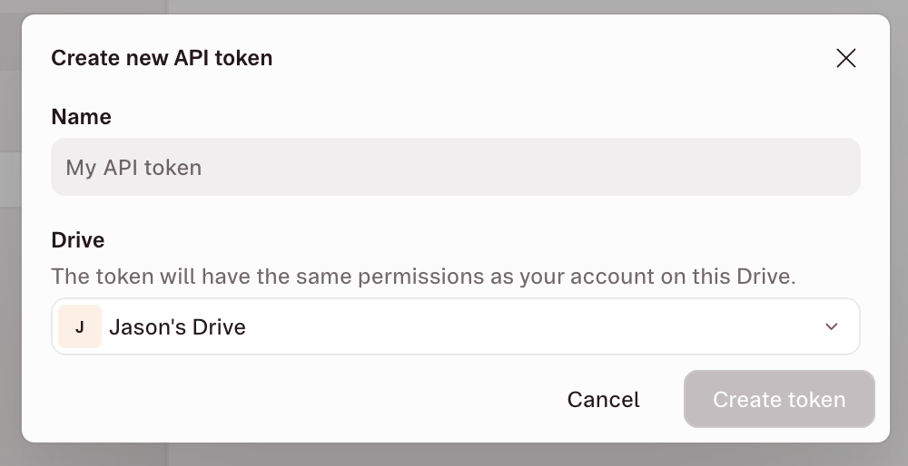 Name your token and select a Drive