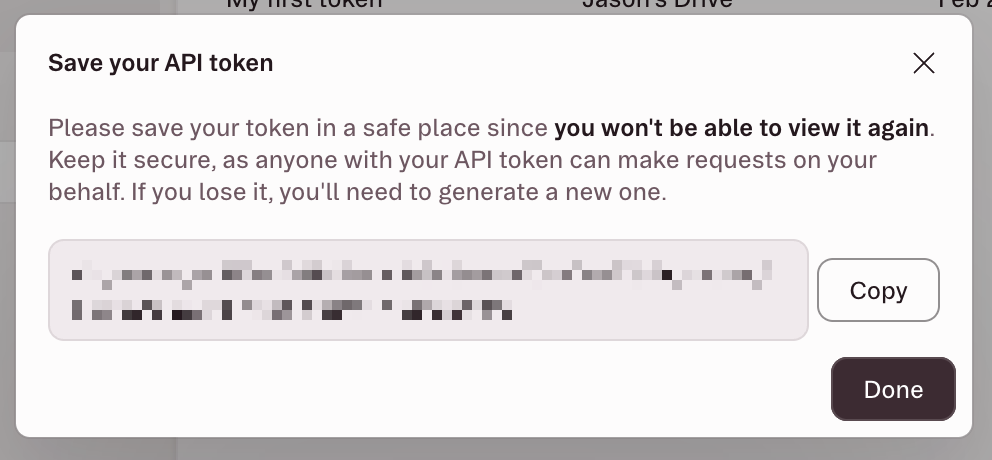 Copy and save your API token